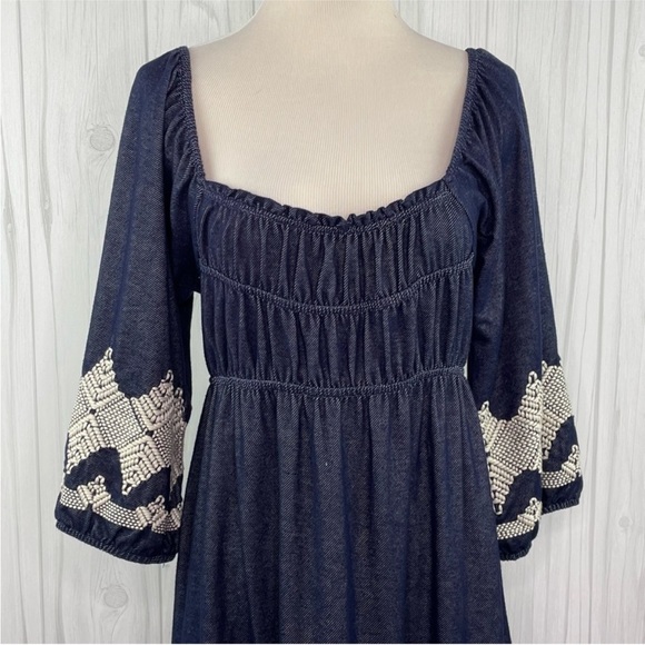 Uncle Frank/Anthropologie Blue Embroidered Peasant Dress NWOT Sz S MSRP: $150 - Picture 6 of 11